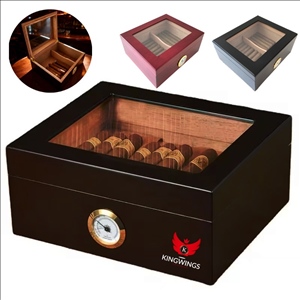 Glass Top Cigar Storage Box Wooden Humidor Case